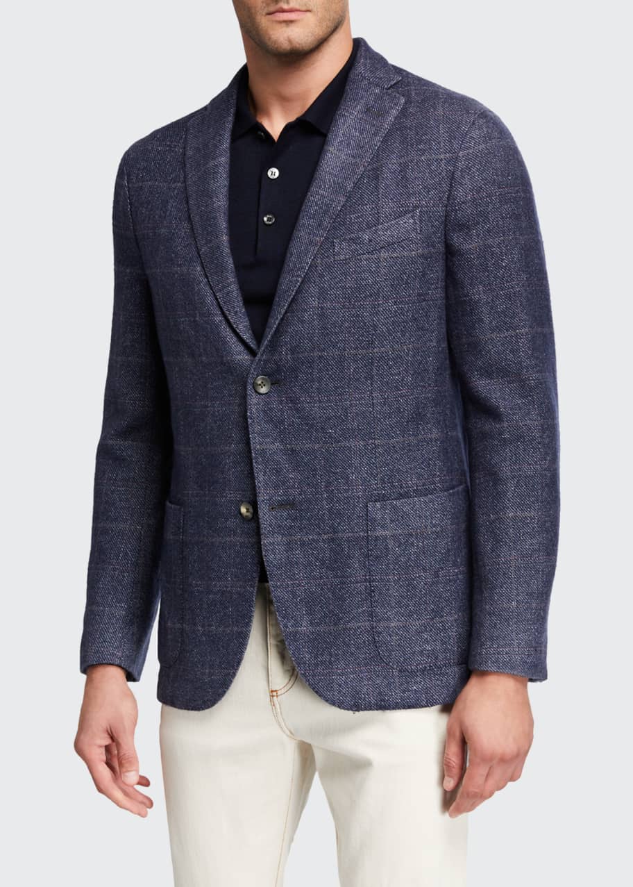 Image 1 of 1: Men's Washed Wool Plaid Two-Button Jacket