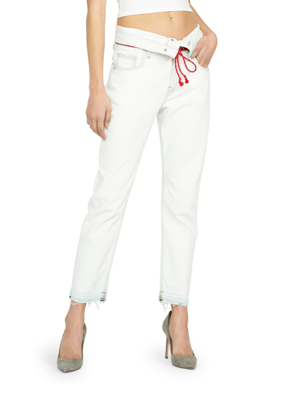 Jessi Cropped Boyfriend Jeans with Fold Over Waistband
