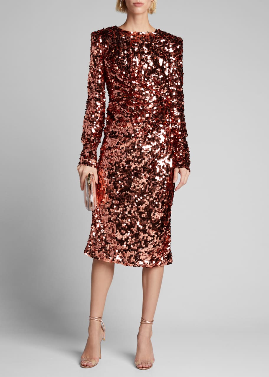 Image 1 of 1: Ruched Long-Sleeve Sequin Dress