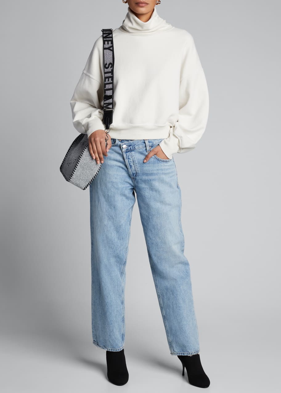 Image 1 of 1: Balloon-Sleeve Turtleneck Cotton Sweatshirt