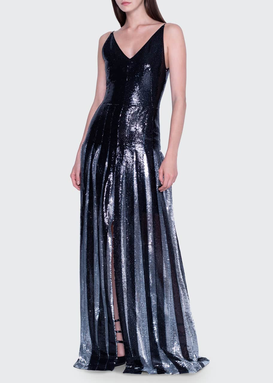 Image 1 of 1: Two-Tone Sequined Pleated Gown