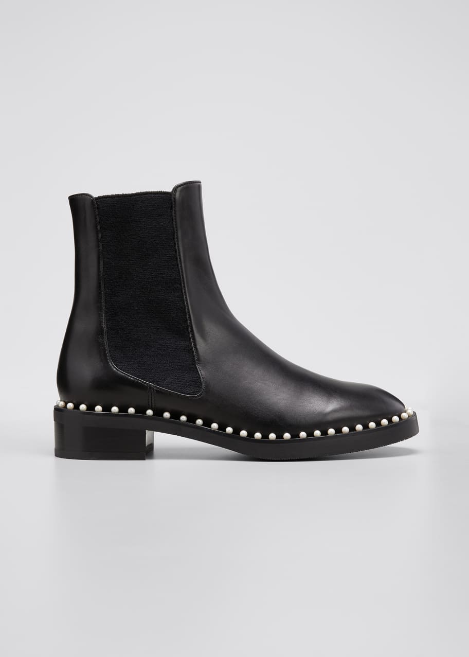 Image 1 of 1: Cline Pearly Studded Leather Chelsea Booties