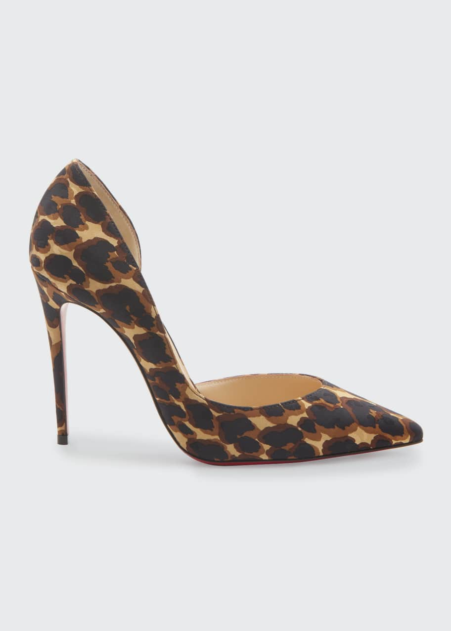 Image 1 of 1: Iriza Leopard-Print Satin Red Sole Pumps