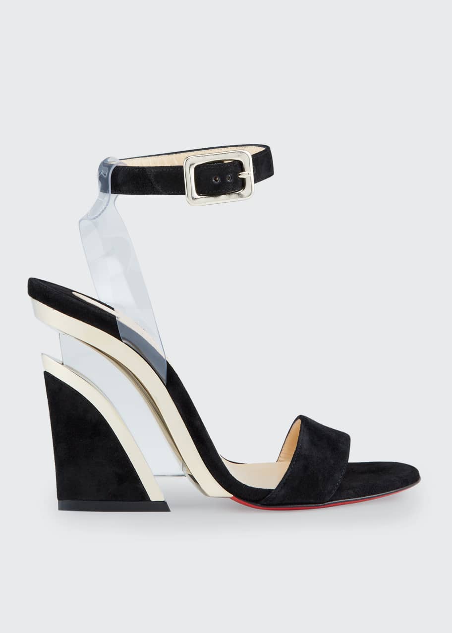 Christian Louboutin Levitallo Suede Vinyl Red Sole Wedge Sandals Bergdorf Goodman