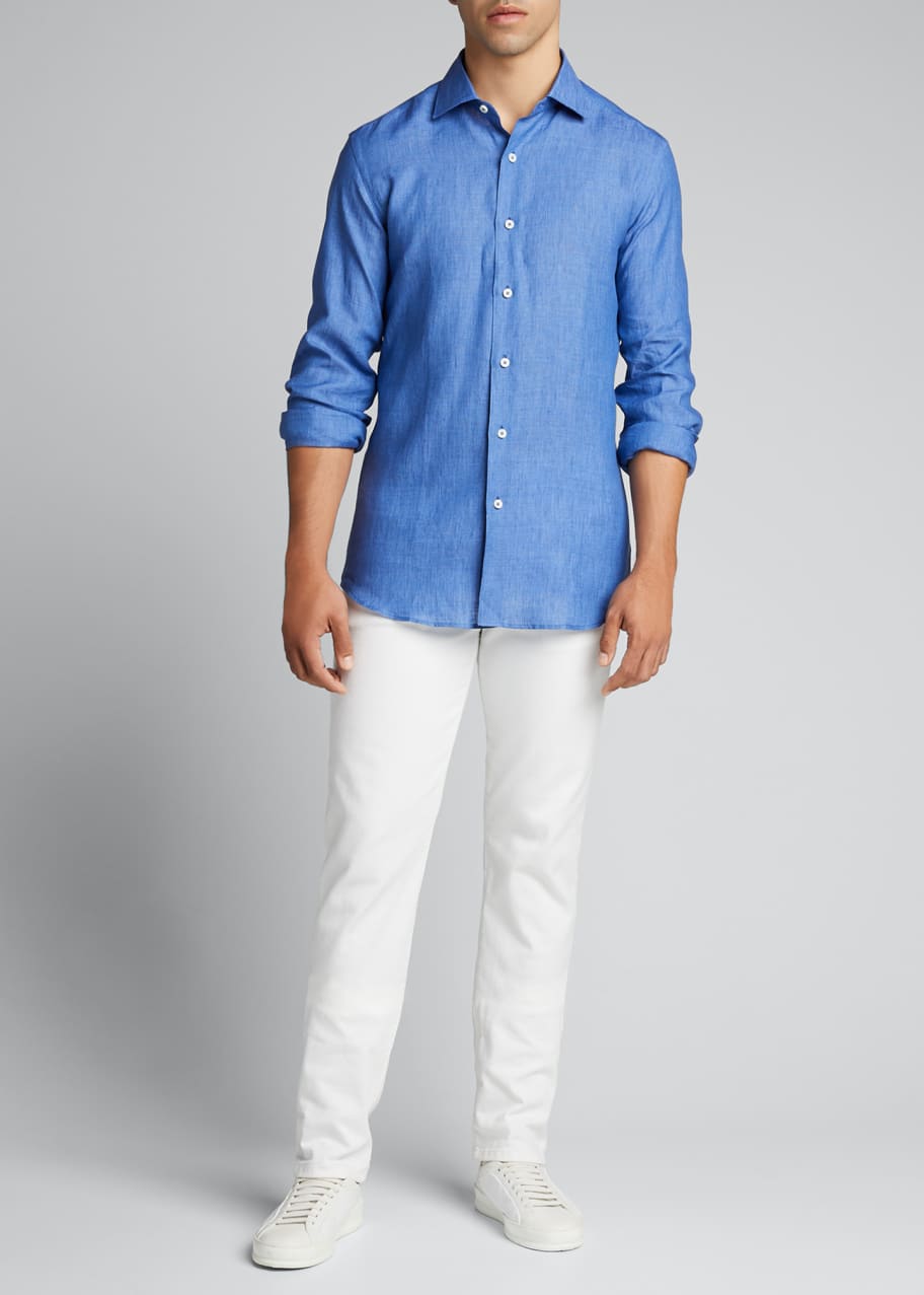 Image 1 of 1: Men's Solid Linen Regular-Fit Sport Shirt