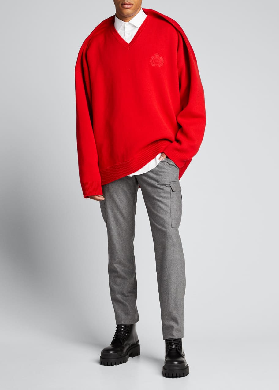 Image 1 of 1: Men's V-Neck Pinched-Shoulder Oversized Sweater