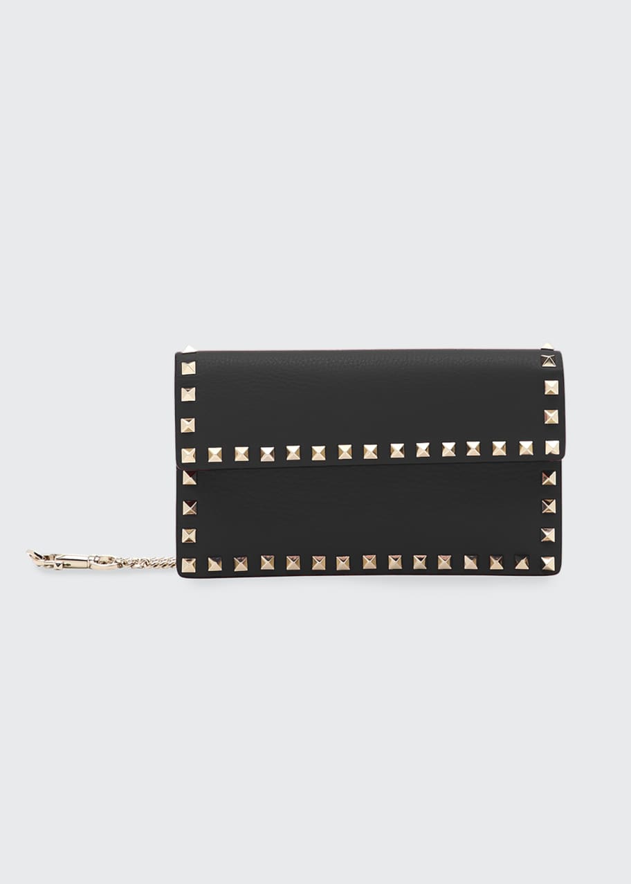 Rockstud leather continental wallet on chain clearance