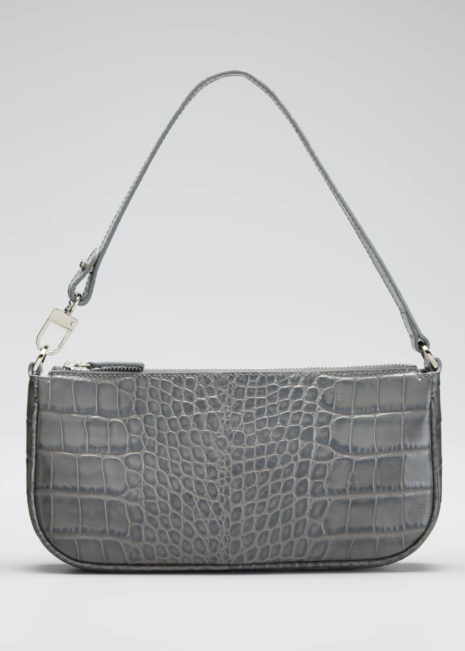 BY FAR Rachel Small Croc-Embossed Shoulder Bag, Gray - Bergdorf Goodman