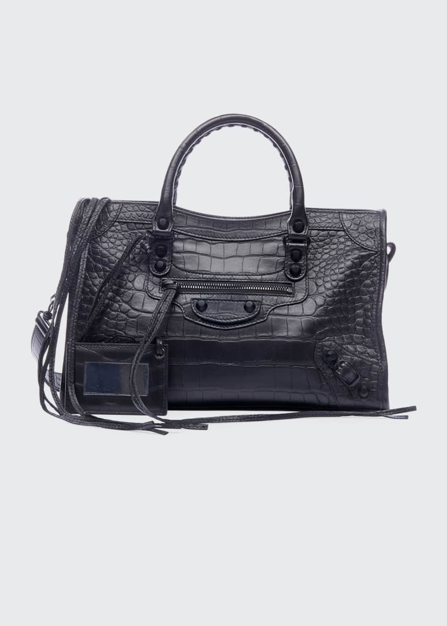 tas satchel Balenciaga City Small Croco Embossed Edge Dark Grey