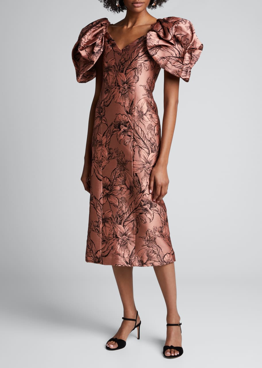 Image 1 of 1: Synchronicity Floral-Print Off-the-Shoulder Midi Dress