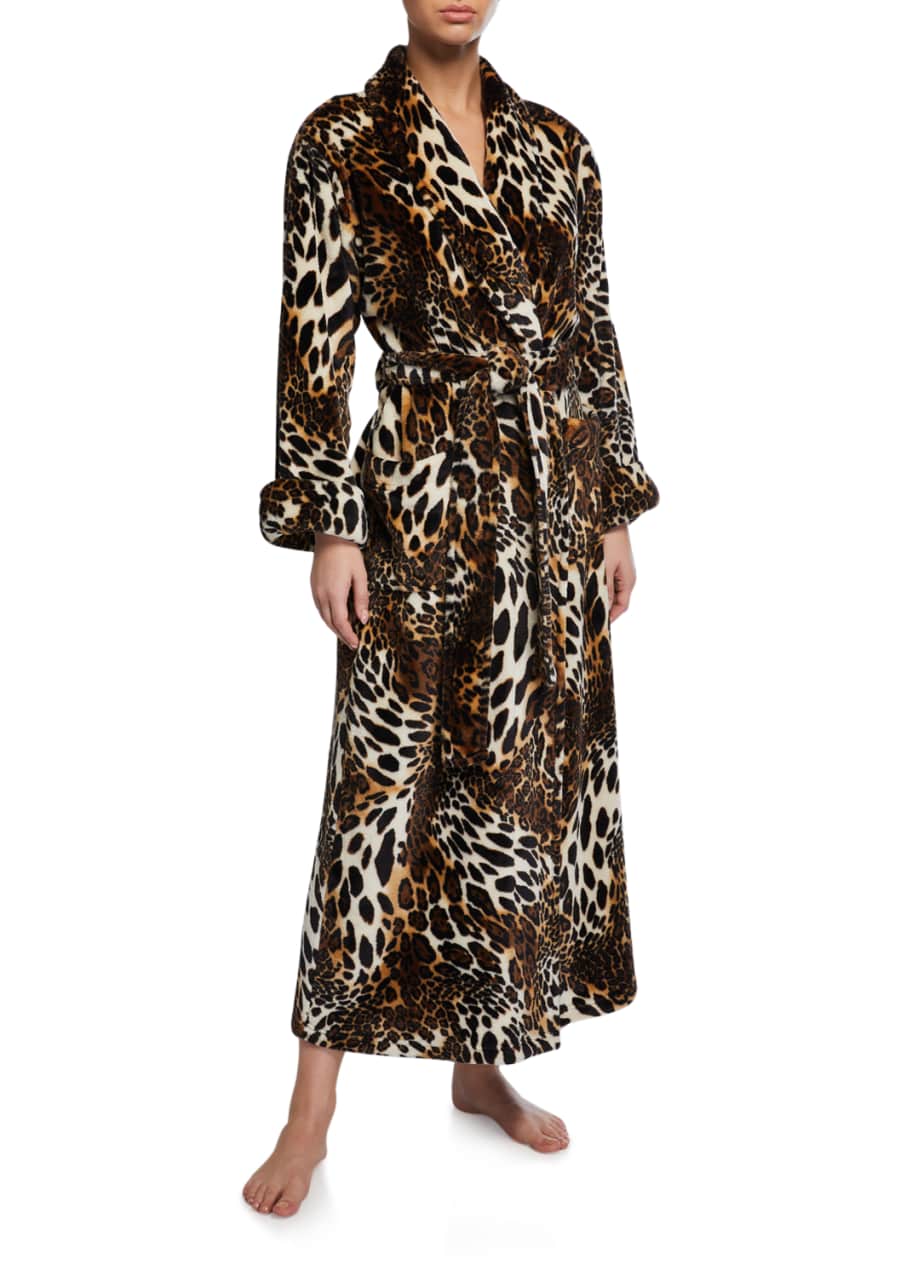 Image 1 of 1: Leopard-Print Faux Fur Long Robe