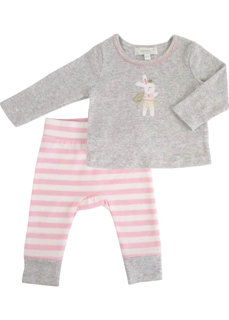 Image 1 of 1: Kid's Bunny Applique Top w/ Striped Pants, Size 12-36 Months