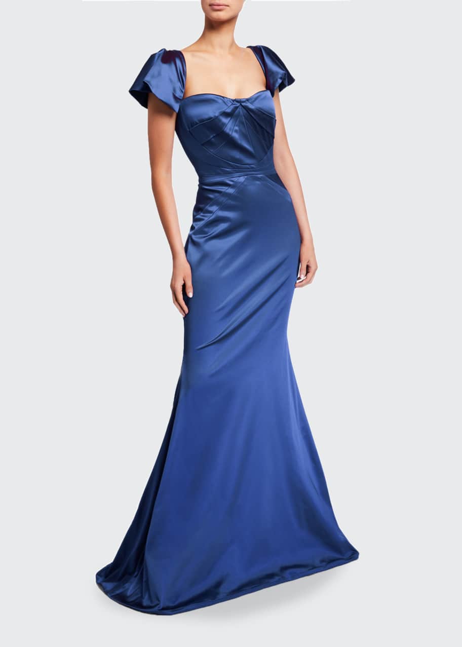 Zac Posen Satin Square-Neck Trumpet Gown - Bergdorf Goodman