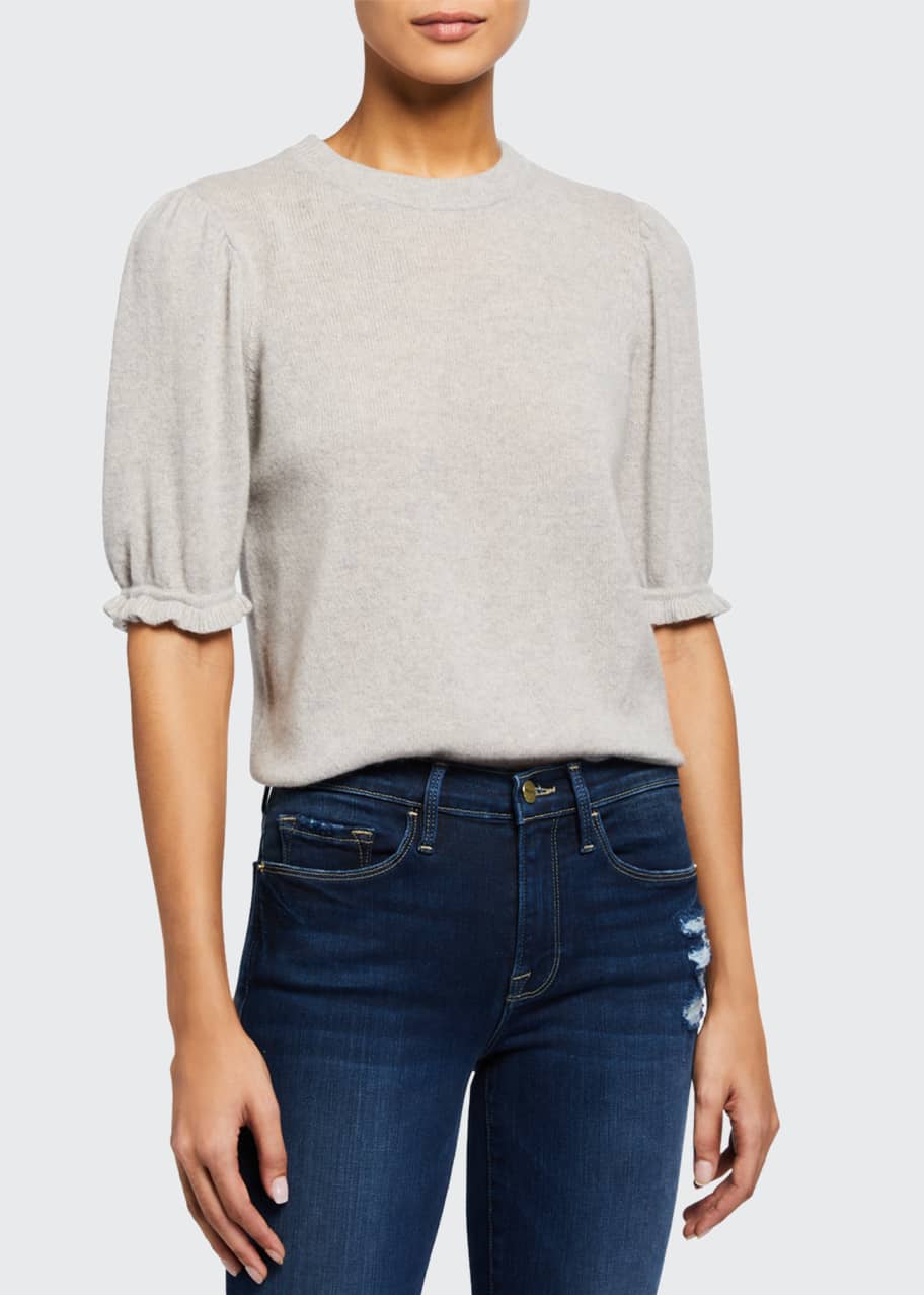Image 1 of 1: Sustainable Cashmere Shirred Short-Sleeve Sweater