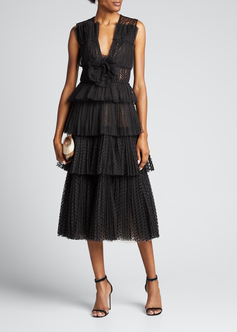 J. Mendel Tiered Dotted-Tulle Cocktail Dress - Bergdorf Goodman