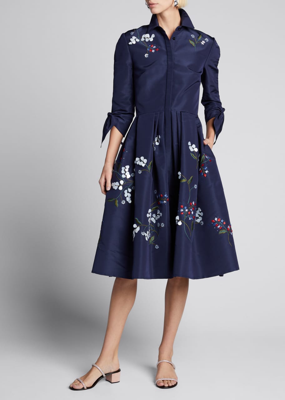 Image 1 of 1: Floral Embroidered Tie-Sleeve Shirtdress
