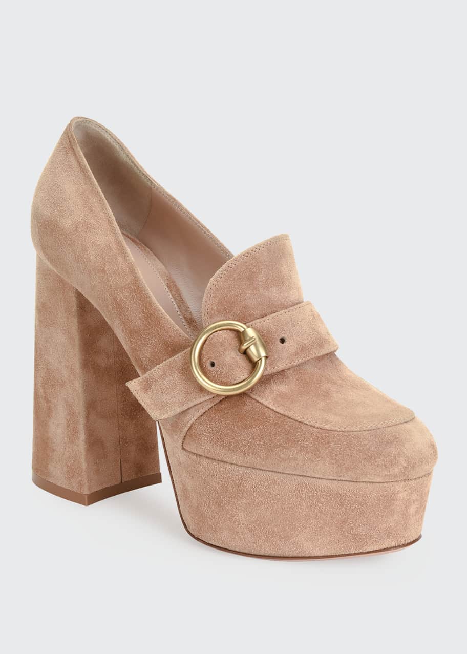 Image 1 of 1: Suede Buckle Platform Loafers