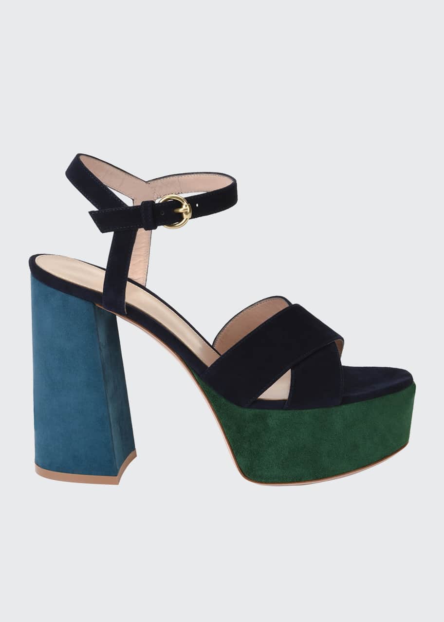 Image 1 of 1: Crisscross Colorblock Platform Sandals