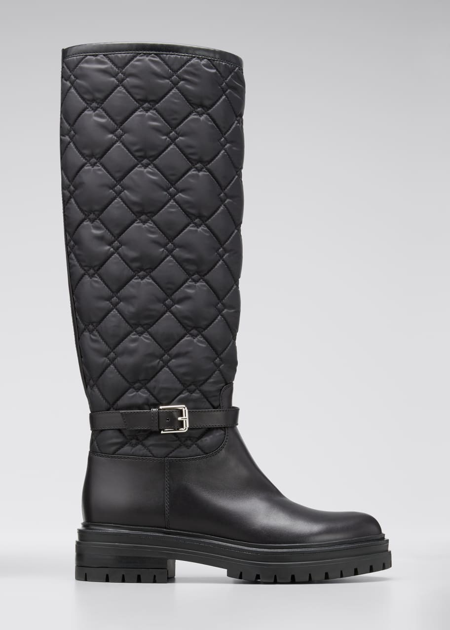 Image 1 of 1: Leather & Quilted Nylon Riding Boots
