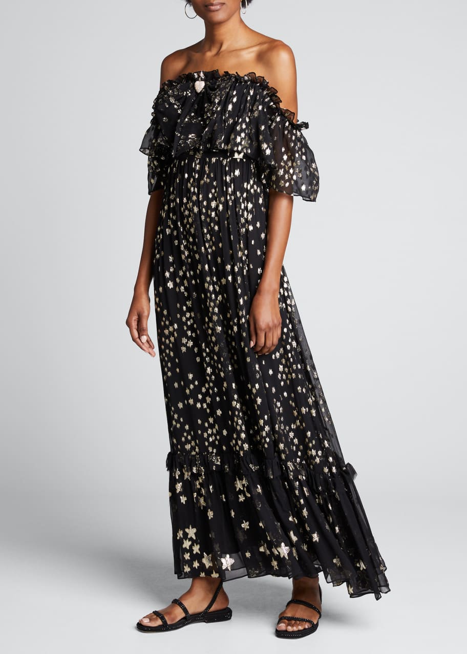 LoveShackFancy Ronny Star-Flecked Chiffon Off-the-Shoulder Dress - Bergdorf  Goodman