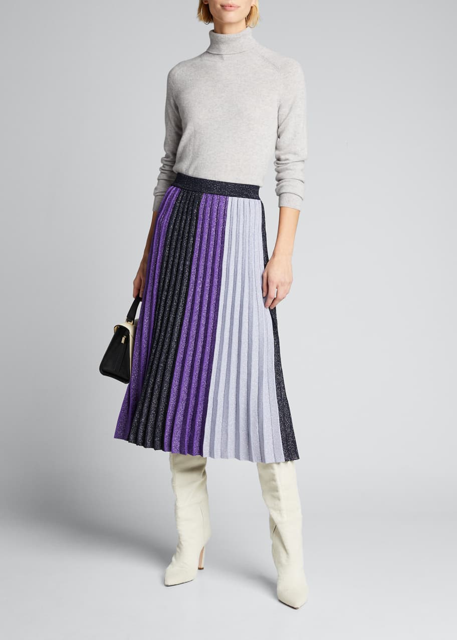 Derek Lam 10 Crosby Colorblock Pleated Metallic Midi Skirt