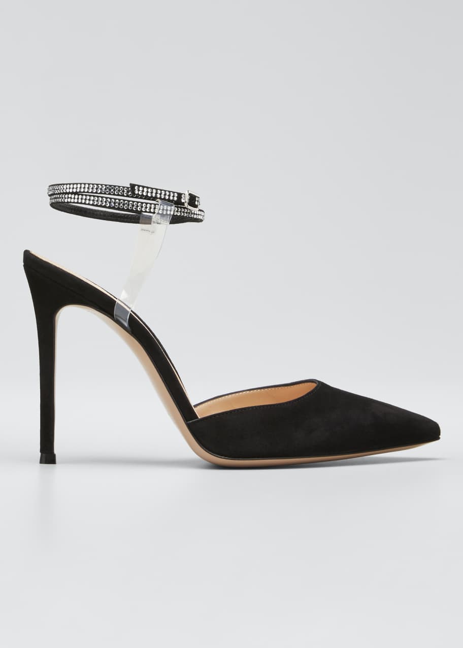 Image 1 of 1: Floating Crystal Stud Ankle-Strap High-Heel Pumps