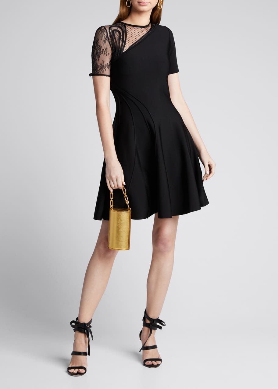Oscar de la Renta Lace Sleeve Ponte A-Line Dress - Bergdorf Goodman