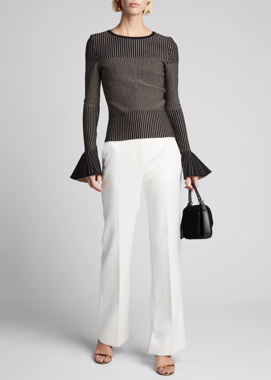 Image 1 of 1: Shimmer-Striped Bell-Sleeve Sweater