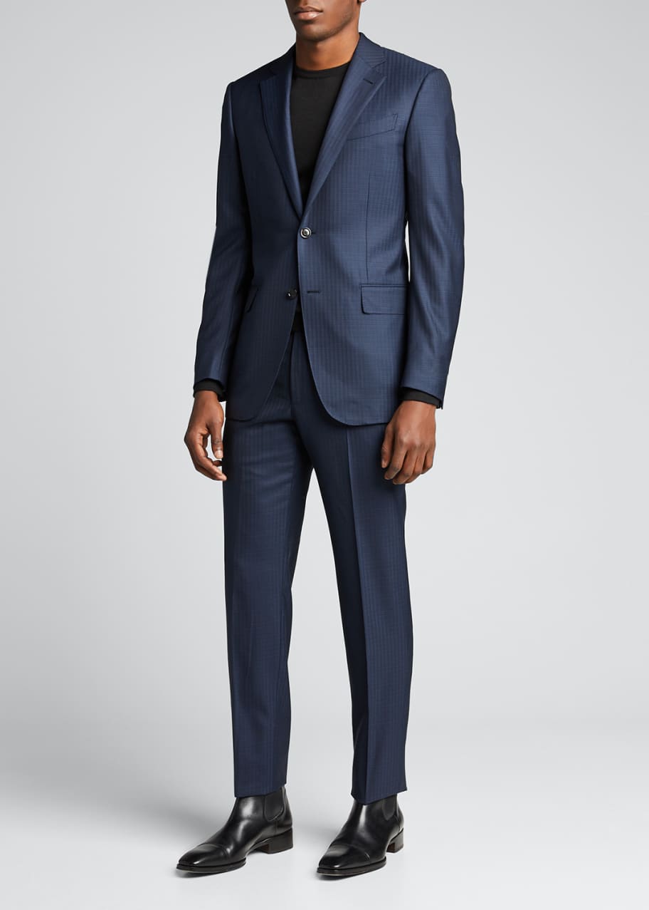Image 1 of 1: Men's Tonal Check Regular-Fit Wool Two-Piece Suit