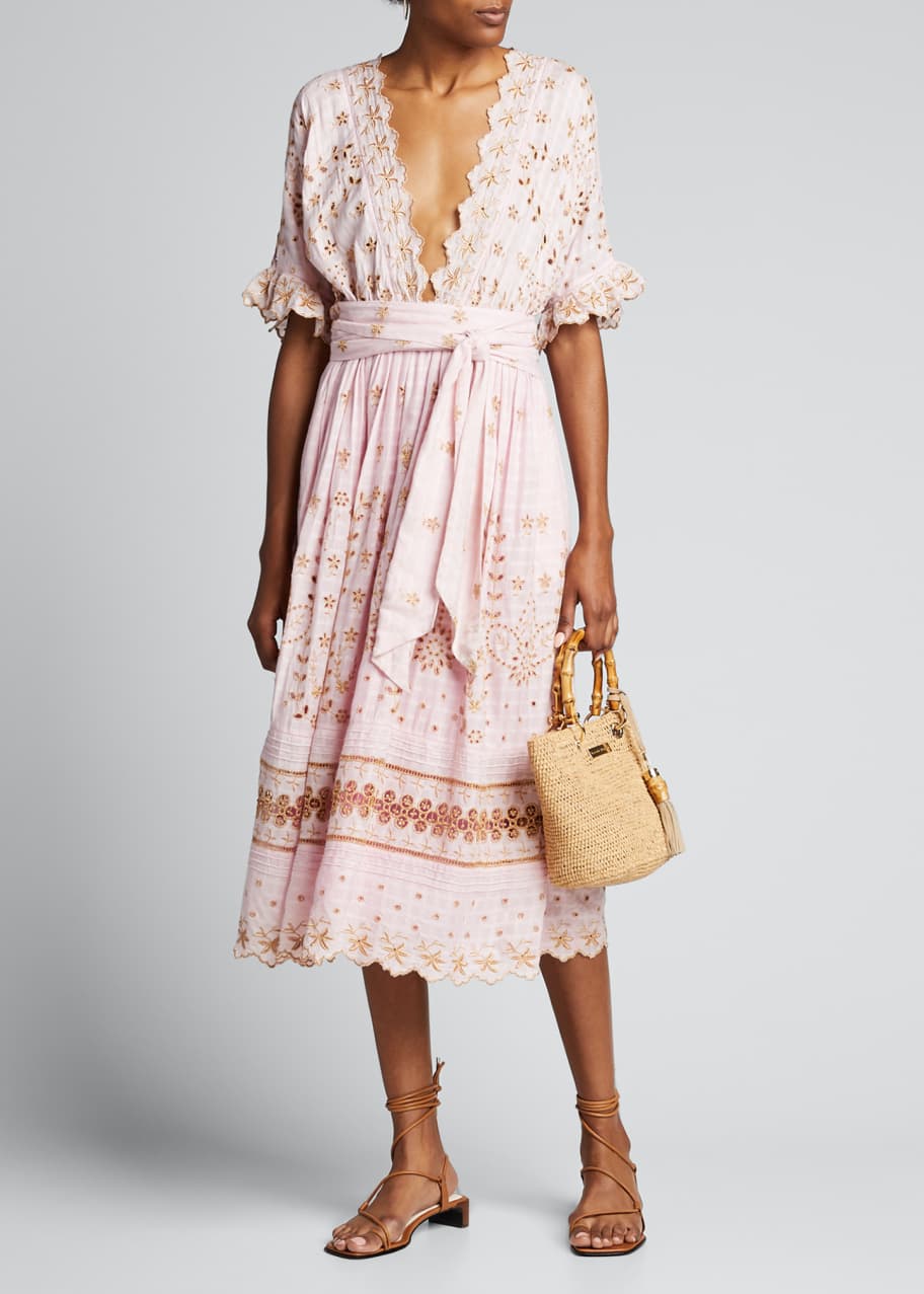 LoveShackFancy Augusta Embroidered Eyelet Plunging Midi Dress - Bergdorf  Goodman