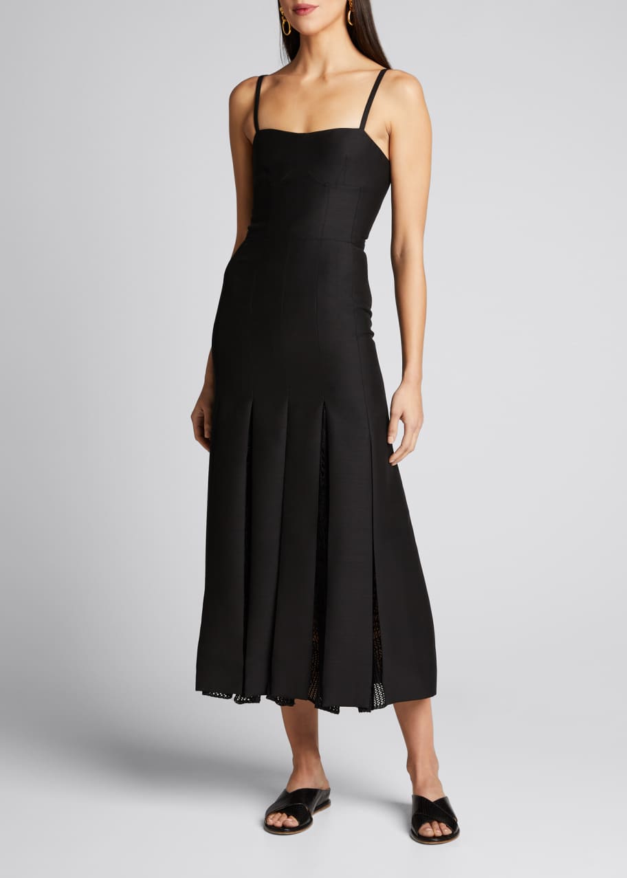 Gabriela Hearst Godard Pleated Mesh-Panel Midi Dress - Bergdorf Goodman
