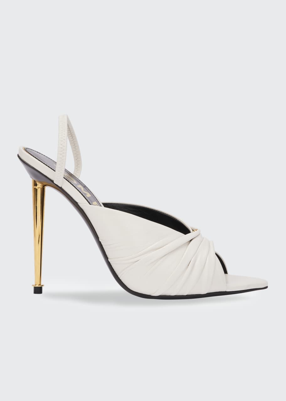 Image 1 of 1: Open-Toe Leather Slingback Pumps