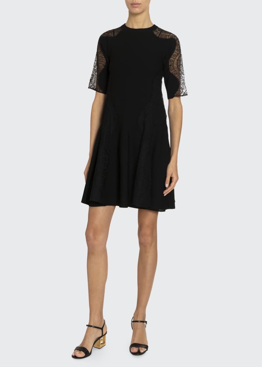 Givenchy Wavy Lace-Inset Flared Crepe Dress - Bergdorf Goodman