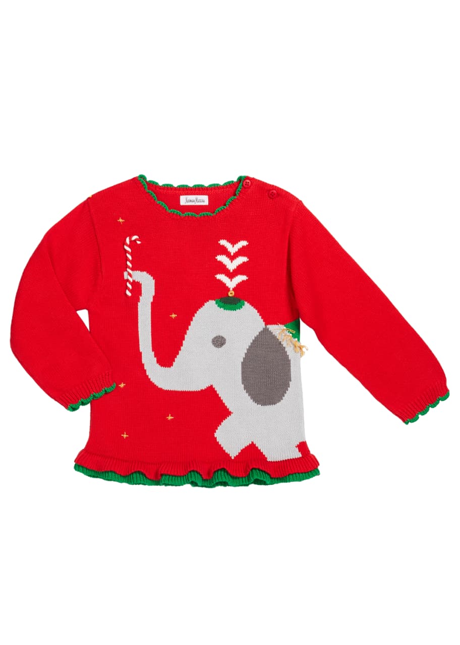 Image 1 of 1: Girl's Elephant Intarsia Sweater, Size 12M-7
