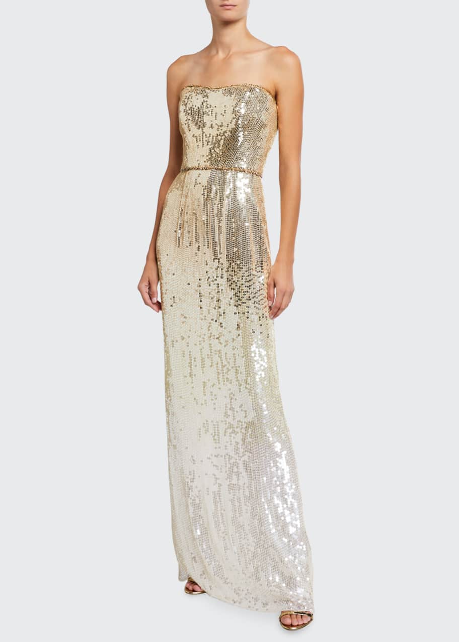 jenny packham ombre sequin dress Jenny Packham Ombre Sequin Strapless Column Gown