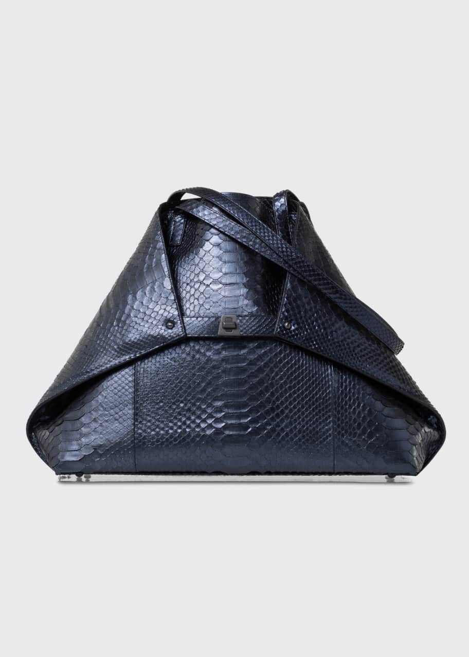 Image 1 of 1: Ai Medium Soft Python Shoulder Tote Bag