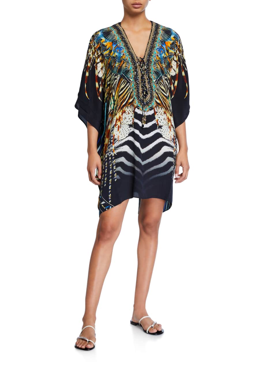 Image 1 of 1: Printed Lace-Up Short Caftan
