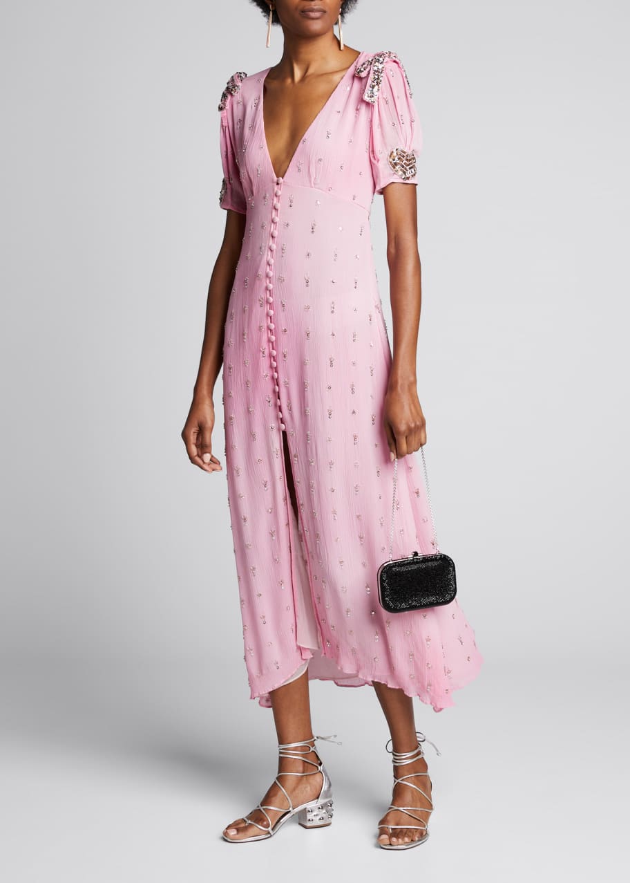 Delaney Embellished Button Front Long Dress