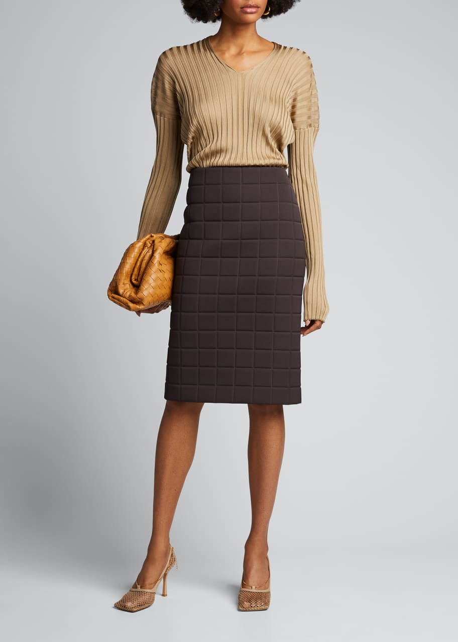 Image 1 of 1: Quilted Satin Pencil Skirt
