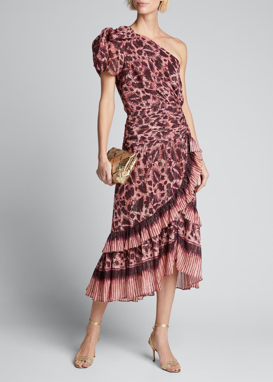 Ulla Johnson Anja Printed One-Shoulder Flounce Midi Dress - Bergdorf ...