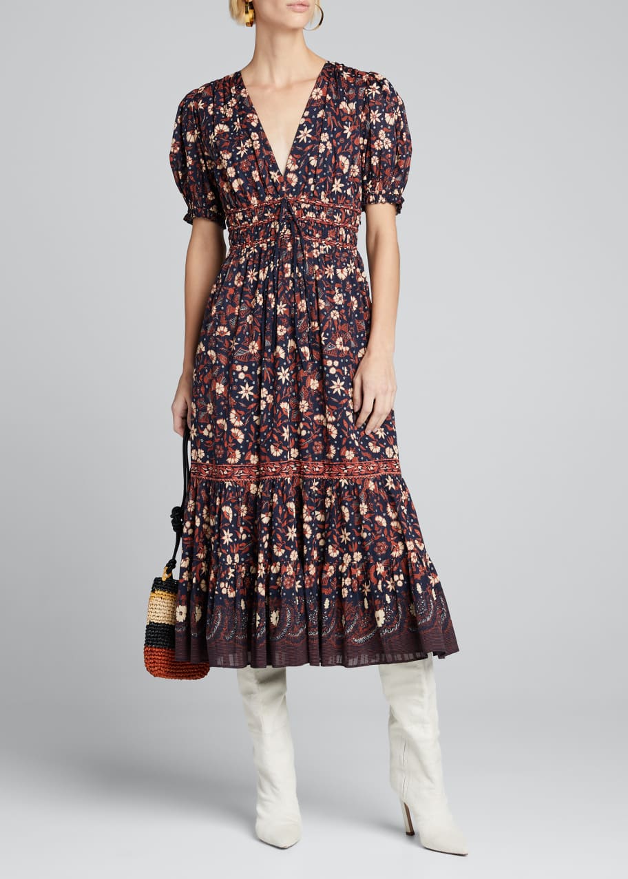 Image 1 of 1: Zaria Printed V-Neck Midi Dress