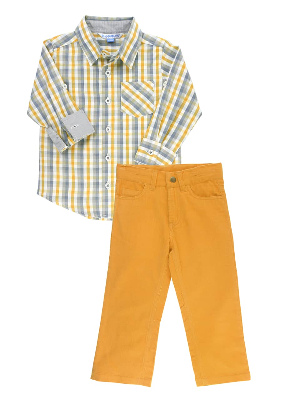 Image 1 of 1: Boy's Parker Plaid Shirt w/ Corduroy Pants, Size 3-24 Months
