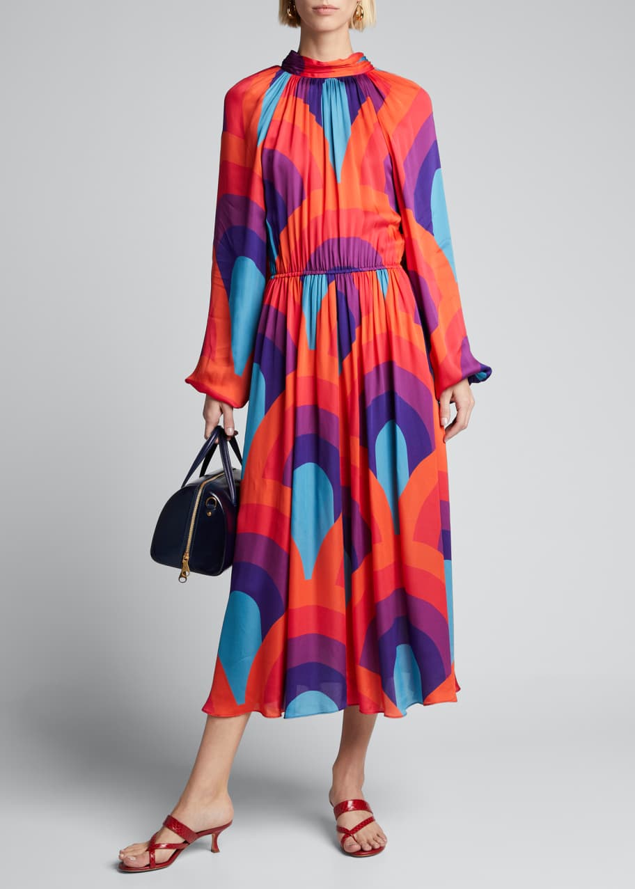 Rhode Mai Printed Open-Back Blouson-Sleeve Dress - Bergdorf Goodman