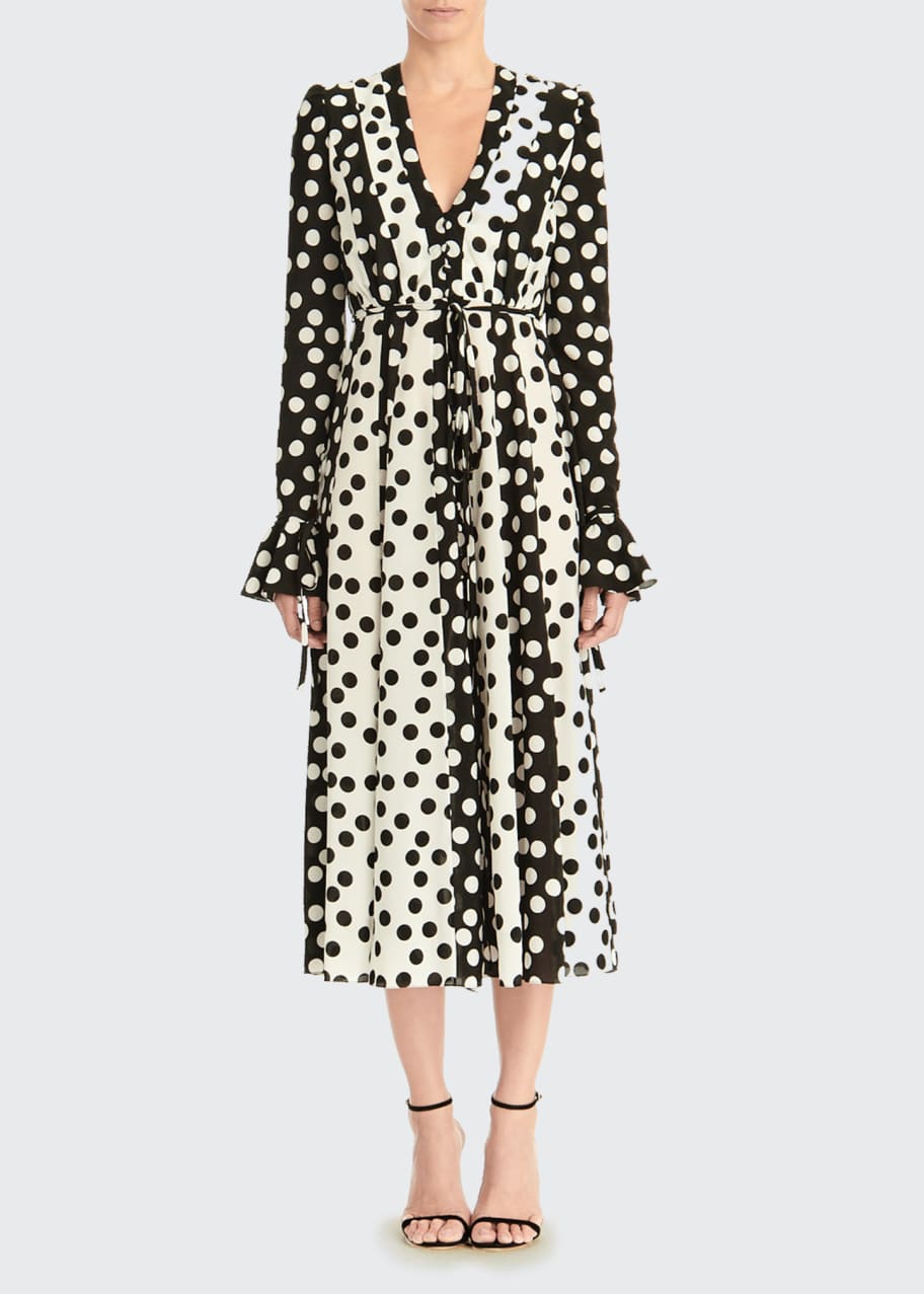 Image 1 of 1: Long-Sleeve Polka Dot Midi Dress