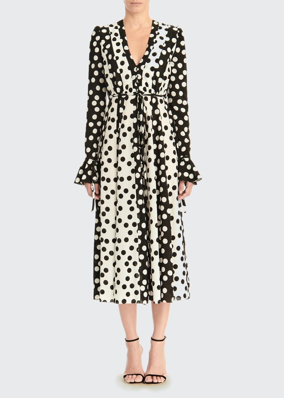 Carolina Herrera Long-Sleeve Polka Dot Midi Dress Bergdorf Goodman