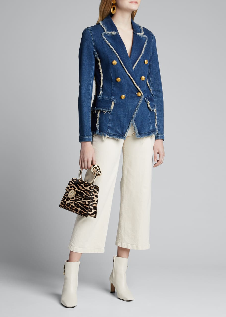 Image 1 of 1: Kaydence Double-Breasted Frayed Denim Blazer