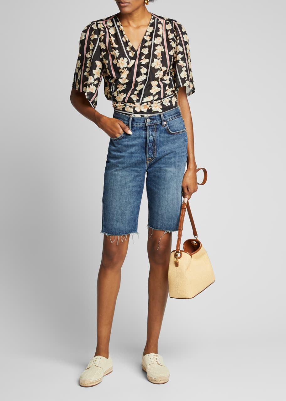 Beverly Frayed Denim Bermuda Shorts