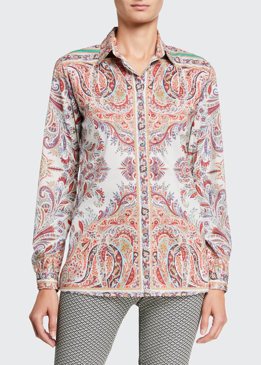Image 1 of 1: Cotton Paisley Placed Fern Shirt