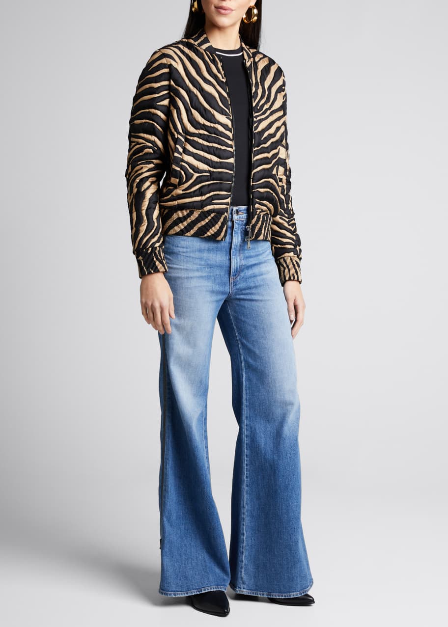 Image 1 of 1: Abricot Zebra-Striped Cropped Bomber Jacket