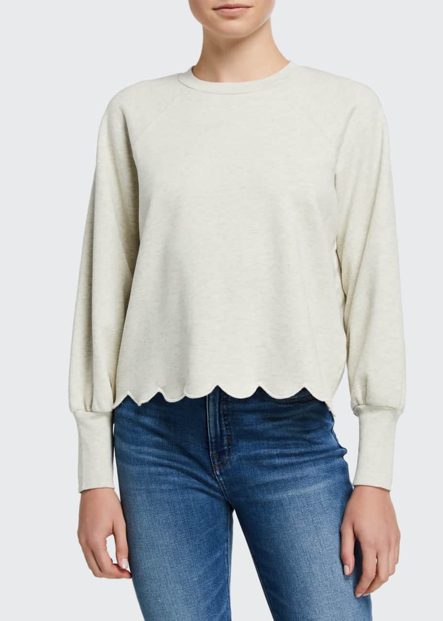 Image 1 of 1: Scalloped Crewneck Pullover Sweater